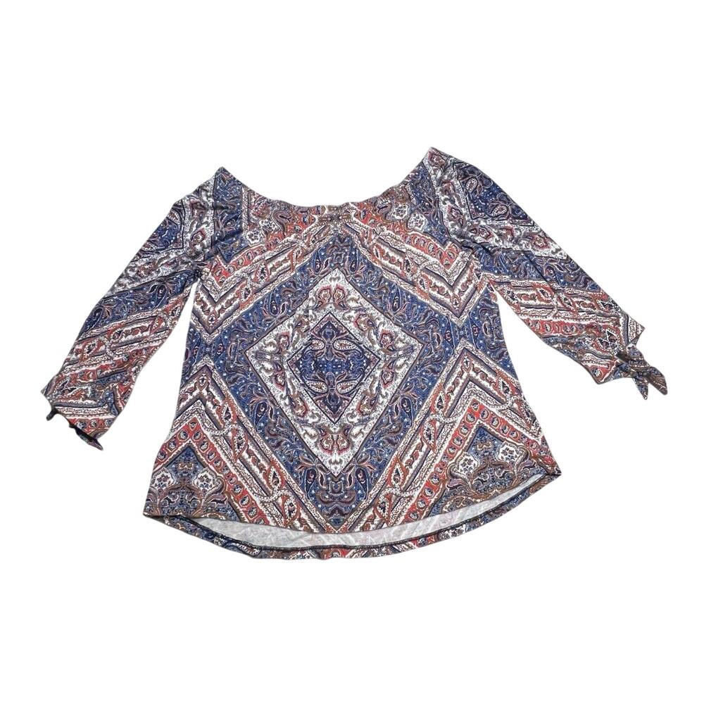 Daniel Rainn Women’s Size XL Off The Shoulder Paisley Top 3/4 Sleeve With Ties